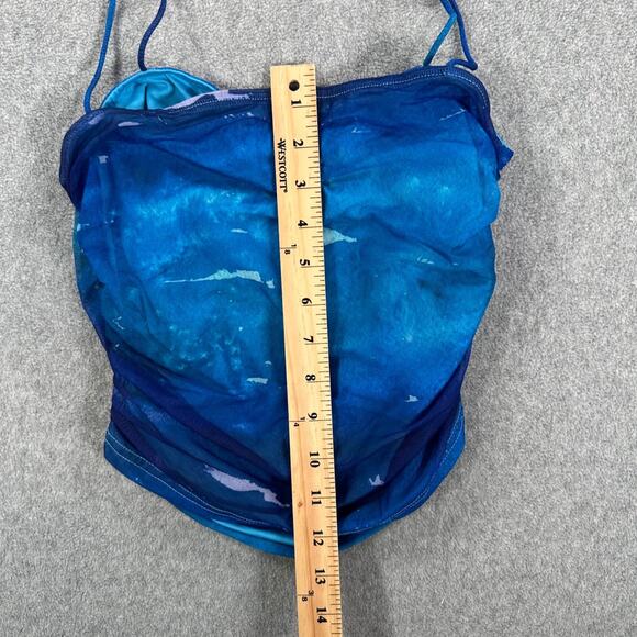 Superdown Lissie Ruched Cami Tank Top Size Small Blue Mesh Spaghetti Strap Fairy - Picture 9 of 10